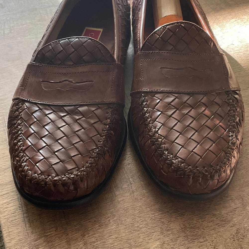 Cole Haan Woven Brown Leather Loafers - Picture 3 of 4
